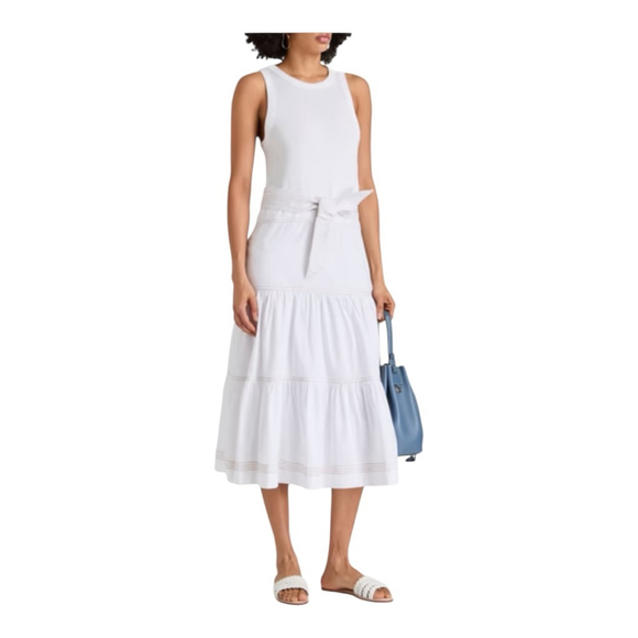 Veronica Beard Austyn White Belted Midi Dress Size Medium - Picture 1 of 10